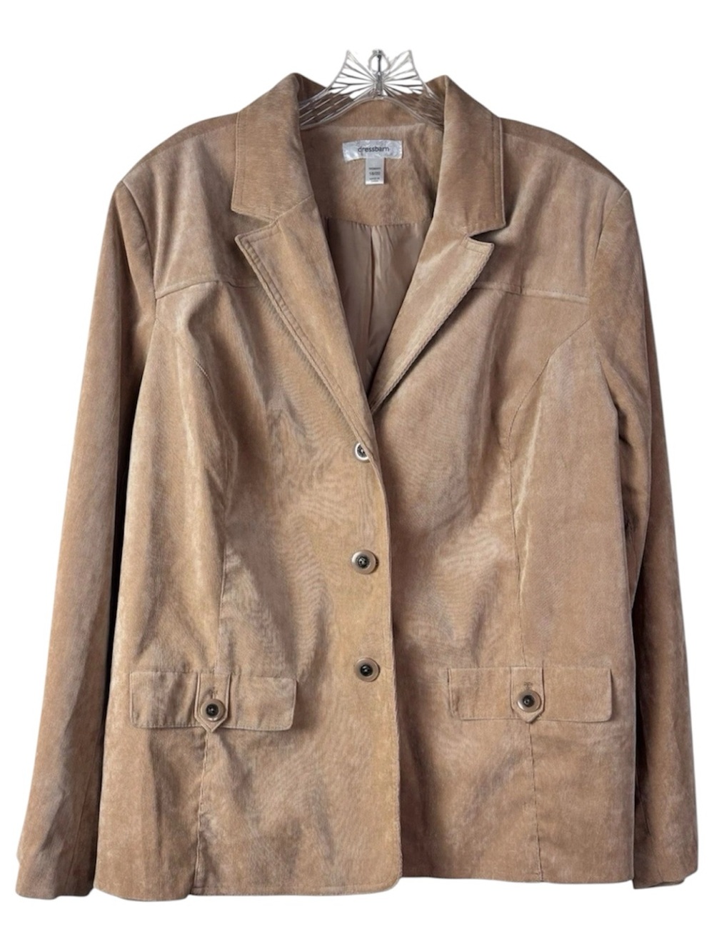 Dress Barn Beige Corduroy Pockets Button Sz 18 Jacket Blazer 70s Retro Western